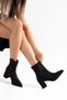 Women's Thick Heeled Boots Black Suede Unlined Pointed Tpu Sole with Stitching - 4