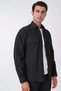 Comfort Fit Side Pocket Flexible Pinstripe Dark Black Shirt Jacket g 1608 - 5