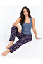 Women's Striped Blouse Patterned Strappy Gray Pajama Set - 2