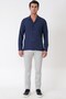 Comfort Fit Apaş Collar Foldable Sleeves Navy Blue Linen Shirt g 1613 - 2