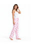 Women's Striped Blouse Patterned Strappy White Pajama Set - 3