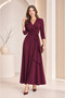Women's Belted Double-Breasted Collar Three-Quarter Sleeve Long Dress