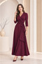 Women's Belted Double-Breasted Collar Three-Quarter Sleeve Long Dress - 3