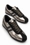 Leao Women's Black Silver Shiny Patent Leather Black Striped Low Sole Lace-Up Casual Sports Sneaker Shoes - 4
