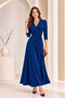 Women's Belted Double-Breasted Collar Three-Quarter Sleeve Long Dress - 3