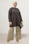 68100 Plus Size Modal Tunic with Button Detail on Sides and Sleeves - Brown - 4
