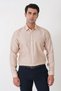 Comfort Fit Sport Collar Foldable Sleeve Sand Beige Linen Shirt g 1612