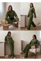 Women's Plush Fabric Crop Sweatsirt High Waist Wide Leg Pants Two-Piece Set - 2