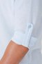 Comfort Fit Apaş Collar Foldable Sleeves Blue Linen Shirt g 1613 - 7