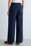 Women's Elastic Waist Lace-Up High Waist Wide Leg Pants with Pockets - Navy Blue - 5