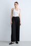 Women's Elastic Waist Lace-Up High Waist Wide Leg Comfortable Cut Pants with Pockets - Stone