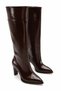Women's Brown Patent Leather Mid-Sewn Stitching Detailed Heeled Pointed Toe Below the Knee Boots