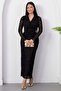 Double-Breasted Collar Buckle Glittery Long Sleeve Dress Grs4169 - 4