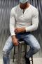 Zex Men's Waffle Textured Buttoned Judge/Henley Collar Basic Long Sleeve Top - 2