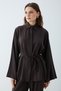 Women's Shirt Collar Lace-Up Waist Detail Wide Leg Two-Piece Set - Brown - 4