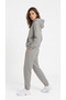 Women's Gray Elastic Cuffed Kangaroo Pocket 3 Thread Hooded Sweatshirt Set with Fleece Inside - 6