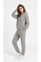 Women's Gray Elastic Cuffed Kangaroo Pocket 3 Thread Hooded Sweatshirt Set with Fleece Inside - 2