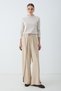 Women's High Waist Elastic Lace-Up Front Pleated Detailed Wide Leg Trousers - Beige