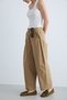 Women's High Waist Wide Leg Trousers with Pocket Detail - Camel - 4