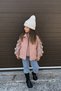 Heart Patterned, Stone Detailed, Quilted Coat, Knitwear and Denim Trousers 3-Piece Set for Baby Girls - Powder - 3