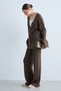 Women's Knitwear Set V-Neck Buttoned Cardigan and Wide-Leg Trousers Ribbed Knit Two-Piece Set - Mink - 3