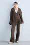Women's Knitwear Set V-Neck Buttoned Cardigan and Wide-Leg Trousers Ribbed Knit Two-Piece Set - Mink - 2