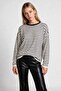 Oversize Striped Seasonal Sweater 4446 Lki̇0077 Ecru Black
