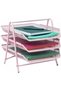 Desktop 3-Level Movable Perforated Document Rack and 3-Piece Powder Pink Pen Holder - 2