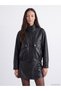 Texx Store Quality Lcw Everyday Black Faux Leather Plain Loose & Baggy Women's Leather Look Jacket