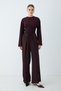 Women's High Waist Elastic Lace-Up Front Pleated Detailed Wide Leg Pants - Plum