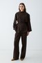 Women's Crew Neck Lace-Up Asymmetrical Tunic and Wide-Leg Pants Two-Piece Set - Brown - 4
