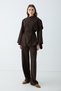 Women's Crew Neck Lace-Up Asymmetrical Tunic and Wide-Leg Pants Two-Piece Set - Brown - 2