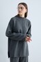 Women's Knitwear Set High Neck Long Sleeve Relaxed Fit Sweater and Wide Leg Pants Two-Piece Set - Anthracite - 4