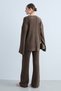Women's Knitwear Set V-Neck Buttoned Cardigan and Wide-Leg Trousers Ribbed Knit Two-Piece Set - Mink - 6