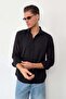 Men's Long Sleeve Seersucker Fabric Shirt Black - 70067 - 4