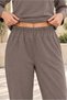 Women's Crew Neck Textured Drop Shoulder Soft Textured Sweatshirt and Ankle Length Soft Textured Pants Set with Elastic Waist Lycra Stretchy Pockets Sporty Stylish Two-Piece Combination Light Brown - 2