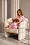 Women's Front Buttoned Long Sleeve Bottom Top Pink Pajama Set - 2