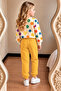 Girl's Floral Patterned Sweatshirt Mustard Yellow Jogger Tracksuit Set - 2