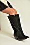 Z996008502 Black Suede Thick Heeled Cowboy Model Women's Boots - 2