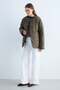 Women's Quilted Stand Collar Long Sleeve Casual Coat with Snap Pockets - Khaki