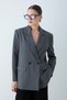 Women's Double-Breasted Collar Blazer Jacket with Double Button Pocket Flap Detail - Anthracite