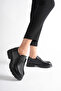Women's Genuine Leather Light Sole Lace-Up Loafer Shoes - Black - 2