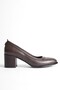 Women's Genuine Leather Daily Thick Heeled Shoes with Stitching Detail - Brown - 3