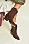 Z667080261 Brown Genuine Leather Suede Thick Heeled Cowboy Model Boots - 3