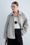 Women's Stand Collar Zippered Oversize Short Jacket with Wide Sleeves and Pocket Detail, Relaxed Fit - Mink - 3