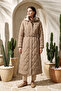 Inflatable Quilted Coat with Zipper and Snap Fastener Detail on the Front and Removable Belt 570079 Camel