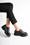 Women's Genuine Leather Light Sole Lace-Up Loafer Shoes - Black
