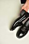Z820066211 Black Crocodile Printed Thick Heeled Loafer Shoes - 2