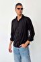 Men's Long Sleeve Seersucker Fabric Shirt Black - 70067