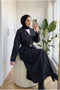 Women's Double-Breasted Collar Belted Long Trench Coat with Metal Button Detail, Hijab Trench Coat 130 cm - 5